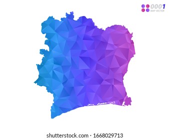Vector Ivory Coast map colorful polygon triangle mosaic with white background. style gradient.