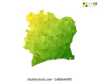 Vector Ivory Coast map green and yellow polygon triangle mosaic with white background. style gradient.