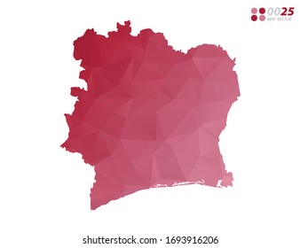 Vector of Ivory Coast map red polygon triangle mosaic with white background. style gradient.