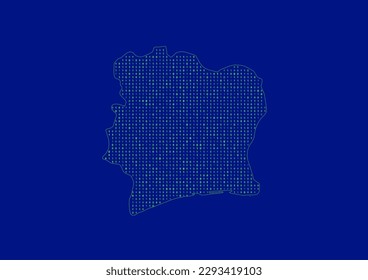 Vector Ivory Coast map for technology or innovation or it concepts. Minimalist country border filled with 1s and 0s. File is suitable for digital editing and prints of all sizes.