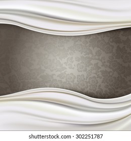 Vector of  Ivory Silk Fabric Border on Brown Patterned Background