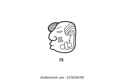 vector ix (lady) mayan symbol hieroglypic illustration art icon