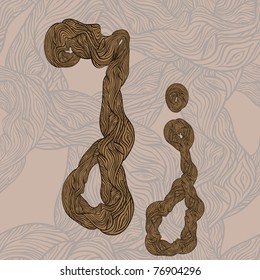 vector "J" letter of oak  tree wooden texture on seamless wooden background