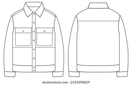 Boceto plano de la chaqueta de Vector para el diseñador de moda y la ilustración de la moda