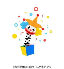 Vector of a jack-in-a-box of a clown with smiley face and colorful confetti