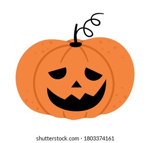 Vector jack-o-lantern icon. Halloween scary pumpkin character. Autumn all saints eve illustration. Samhain party sign design for kids