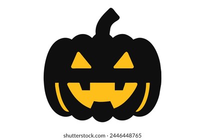 Vector jack-o-lantern with a menacing grin. Halloween pumpkin illustration. Isolated on white backdrop. Concept of Halloween, festive decor, autumn celebration, spooky symbol,  October tradition. Icon