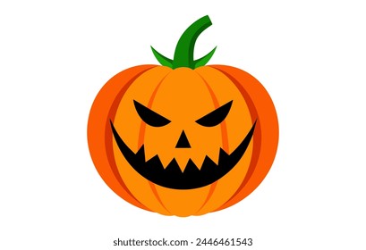 Vector jack-o-lantern with a menacing grin. Halloween pumpkin illustration. Isolated on white backdrop. Concept of Halloween, festive decor, autumn celebration, spooky symbol, October tradition.