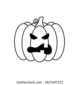 Vector Jack-o-lantern pumpkin on isolated, funny scary halloween pumpkin face, cartoon illustration.