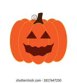 Vector Jack-o-lantern pumpkin on isolated, funny scary halloween pumpkin face, cartoon illustration.