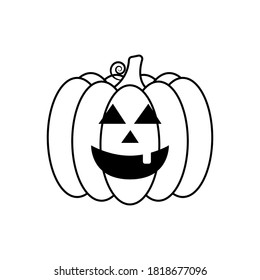 Vector Jack-o-lantern pumpkin on isolated, funny scary halloween pumpkin face, cartoon illustration.