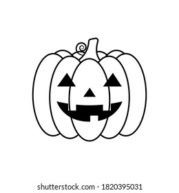 Vector Jack-o-lantern pumpkin on isolated, funny scary halloween pumpkin face, cartoon illustration.