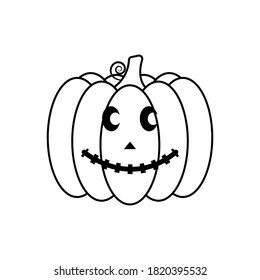 Vector Jack-o-lantern pumpkin on isolated, funny scary halloween pumpkin face, cartoon illustration.