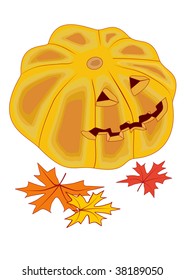 Vector jack-o'-lantern, symbol of Halloween, the eve of All Saints' Day, originating from the Celtic festival Samhain marking the beginning of winter and the Celtic new year