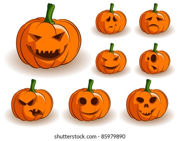 Vector Jack-o-lanterns collection on a white background