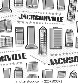 Vector Jacksonville Seamless Pattern, wiederholen Hintergrund mit Illustration von berühmtem Jacksonville City-Umhang auf weißem Hintergrund für Packpapier, Line Art Urban Poster mit schwarzem Text Jacksonville