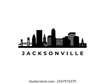 Vektor Jacksonville Skyline. Reisen Sie nach Jacksonville berühmte Sehenswürdigkeiten. Geschäfts- und Tourismuskonzept für Präsentation, Banner, Website.