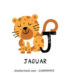 Vector jaguar isolated on white background. Alphabet for kids