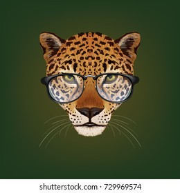 Vector jaguar or leopard face with hipster glasses