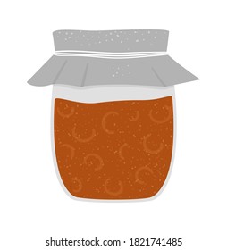 Vector jam jar isolated on white background. Winter traditional food illustration. Fruit preserved food in glass pot. 
