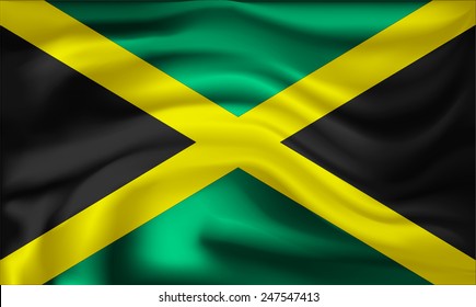 Vector Jamaica flag, three dimensional render, satin texture