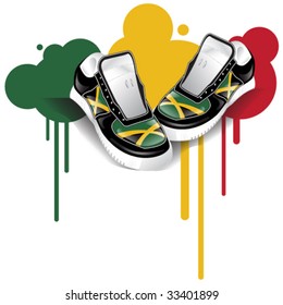 VECTOR Jamaican flag sneakers and graffiti.