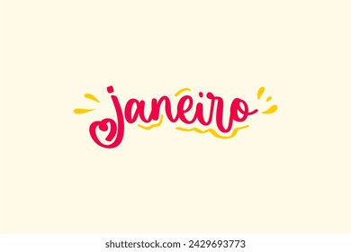 Vector Janeiro. January in brazilian portuguese illustrated hand lettering vector