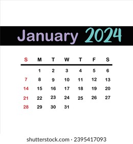 Vector January monthly calendar 2024
