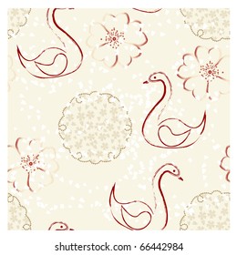 vector japan background with swans and flowers. clipping mask