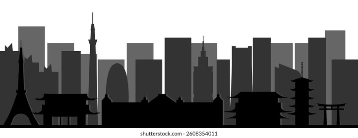vector japan cityscape skyline panorama on white board.