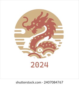vector japan dragon in red and gold color hand drawn