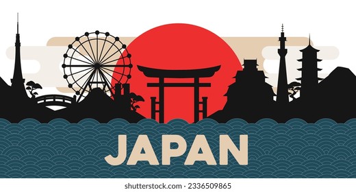 Vector Japan Draw landmarks in dark gray.