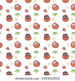 vector japan festival kawaii daruma and japan plant pattern
