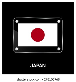 Vector Japan Flag glass plate with metal holders - Country name label in bottom