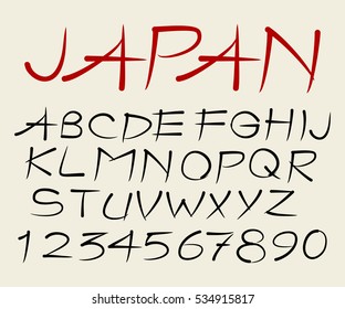 Vector Japan font. English alphabet and numbers.