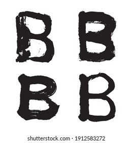 Vector Japan font hieroglyph. Stylized English alphabet, Abstract Japanese Calligraphy and Brush 4 type 'B' Uppercase Letter Set.  