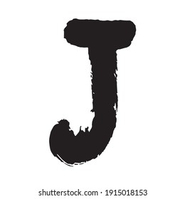 Vector Japan font hieroglyph. Stylized English alphabet, Abstract Japanese Calligraphy and Brush 'J' Uppercase Letter.  