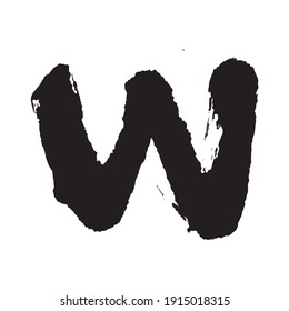 Vector Japan font hieroglyph. Stylized English alphabet, Abstract Japanese Calligraphy and Brush 'W' Uppercase Letter.  