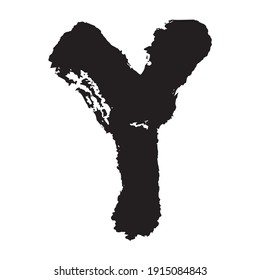 Vector Japan font hieroglyph. Stylized English alphabet, Abstract Japanese Calligraphy and Brush 'Y' Uppercase Letter. 