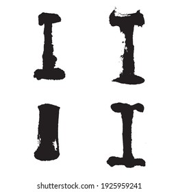 Vector Japan font hieroglyph. Stylized English alphabet, Abstract Japanese Calligraphy and Brush 'I' Uppercase Letter. 