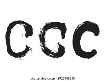 Vector Japan font hieroglyph. Stylized English alphabet, Abstract Japanese Calligraphy and Brush 'C' Uppercase Letter. 