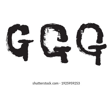 Vector Japan font hieroglyph. Stylized English alphabet, Abstract Japanese Calligraphy and Brush 'G' Uppercase Letter. 