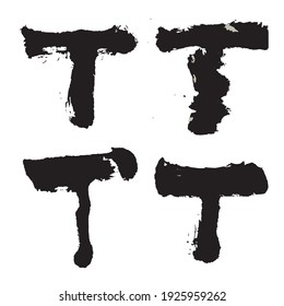 Vector Japan font hieroglyph. Stylized English alphabet, Abstract Japanese Calligraphy and Brush 'T' Uppercase Letter. 