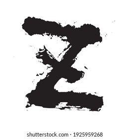 Vector Japan font hieroglyph. Stylized English alphabet, Abstract Japanese Calligraphy and Brush 'Z' Uppercase Letter. 