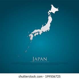 vector Japan Map card paper on blue background, high detailed