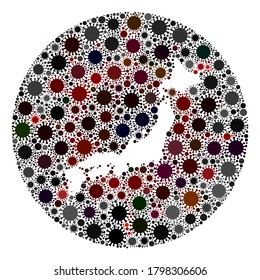 Collage del mapa del coronavirus en Japón. La infección ataca el territorio de cuarentena desde la zona externa. Collage de mapas de Japón diseñado con íconos de infección.
