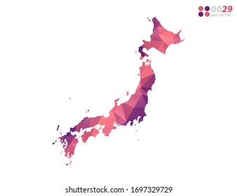 Vector of Japan map colorful polygon red triangle mosaic with white background. style gradient.