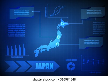 Vector : Japan map with network line and grid blue background