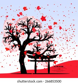 Vector japan Sakura and Torii gate