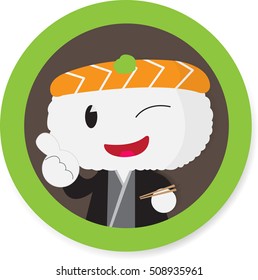 Vector japan sushi  with sticks flat design cartoon character illustration.concept art for restaurant and food.
